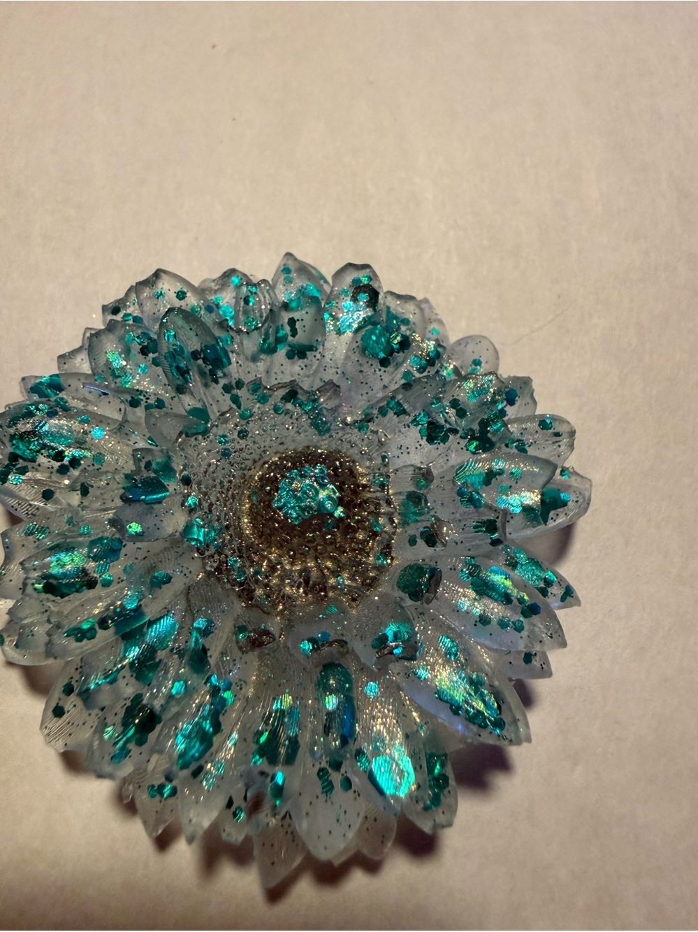 Handcrafted Clear with Green Glitter Floral Refrigerator Magnet